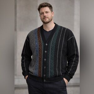 Carlo Colucci cable knit Multicolor Striped Cardigan Sweater